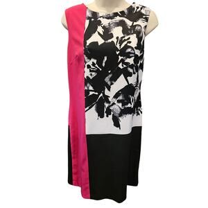 Nine West Women's A-line sz 2 Colorblock Floral Dress sheath pink black career
